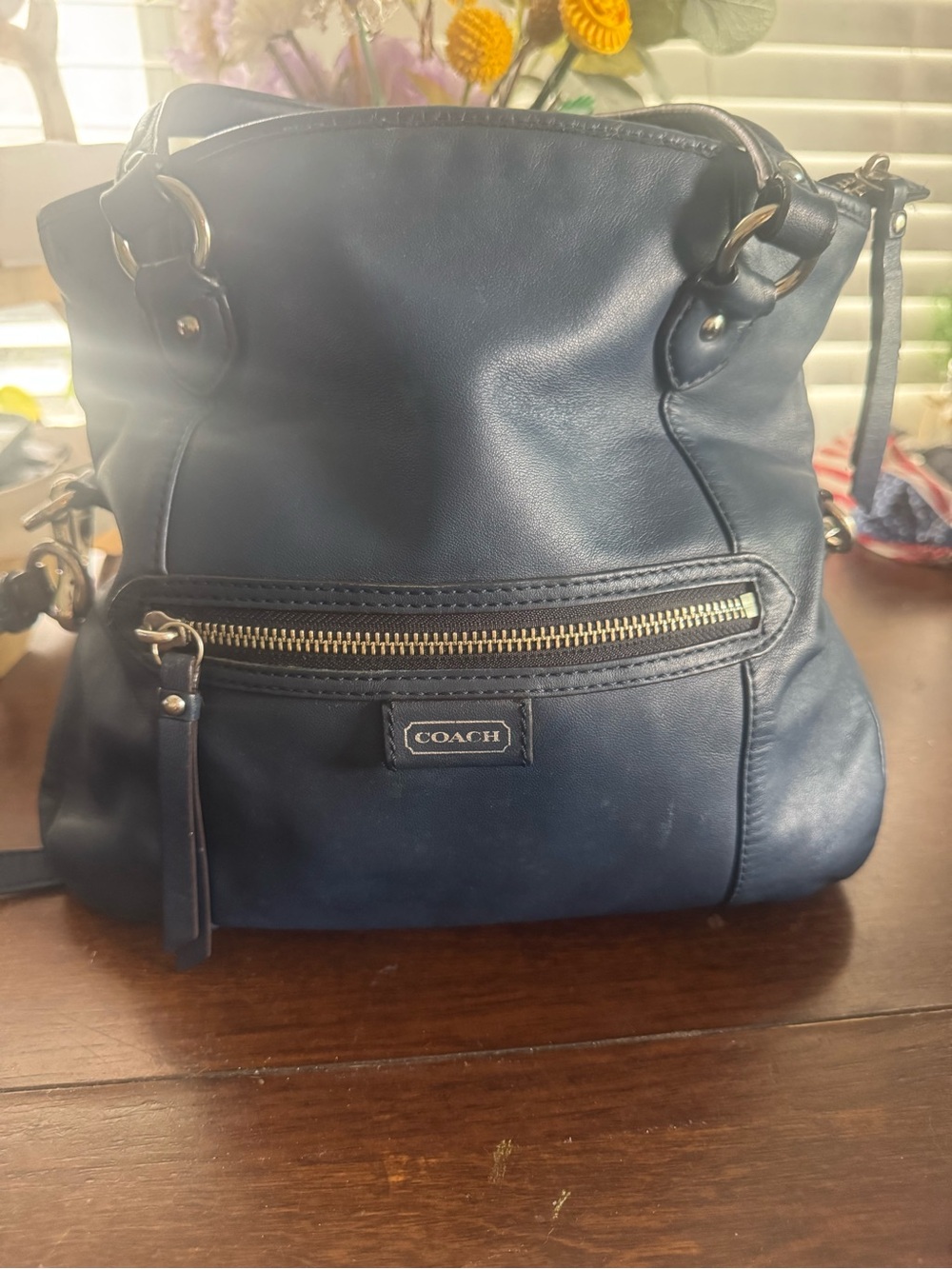 Coach Navy Leather Crossbody Bag with Front Zip - Picture 3 of 11